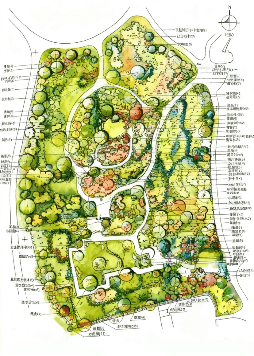 Planting Plan Linework to Watercolor Color Plan